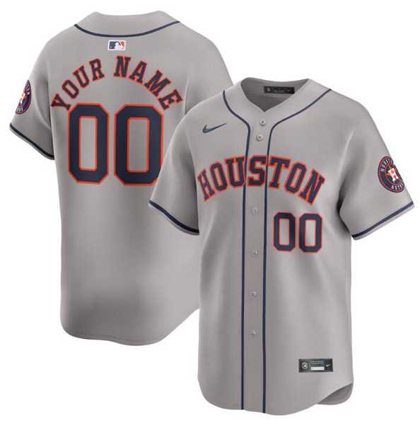Mens Houston Astros Customized Gray 2024 Away Limited Stitched Baseball Jersey->->Custom Jersey
